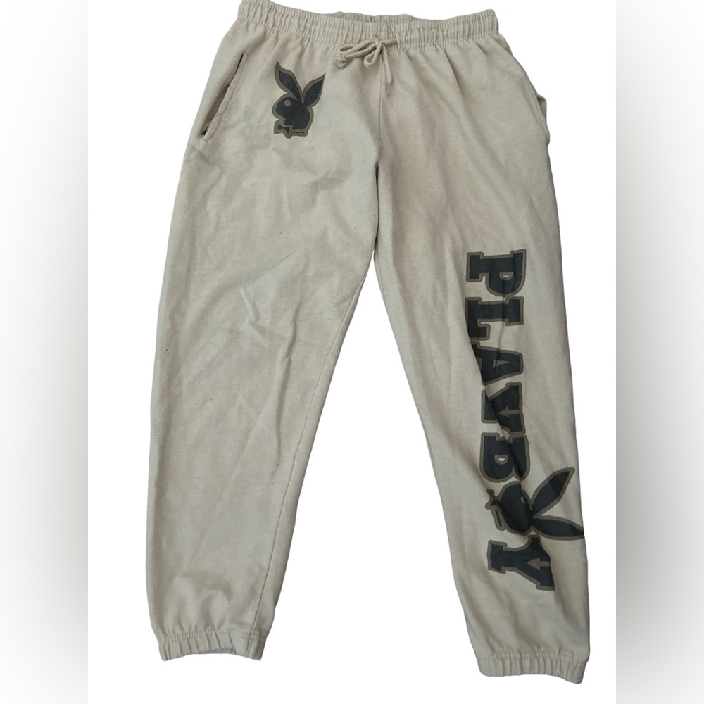 Playboy Official Sweatpants Bunny Ear Logo 2 Side Pockets Tanned Brown  Size L